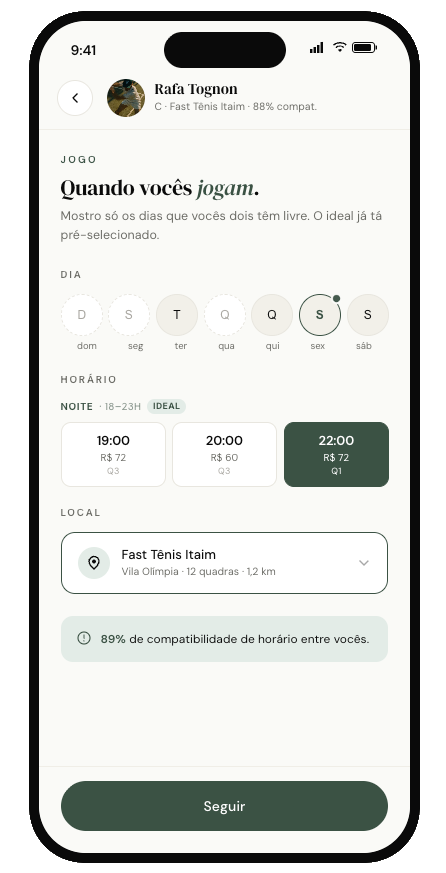 Agende a quadra.